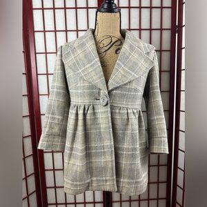 Y2K Light Academia Wool Blend Short Length 3/4 Sleeve Plaid Coquette Twee Jacket